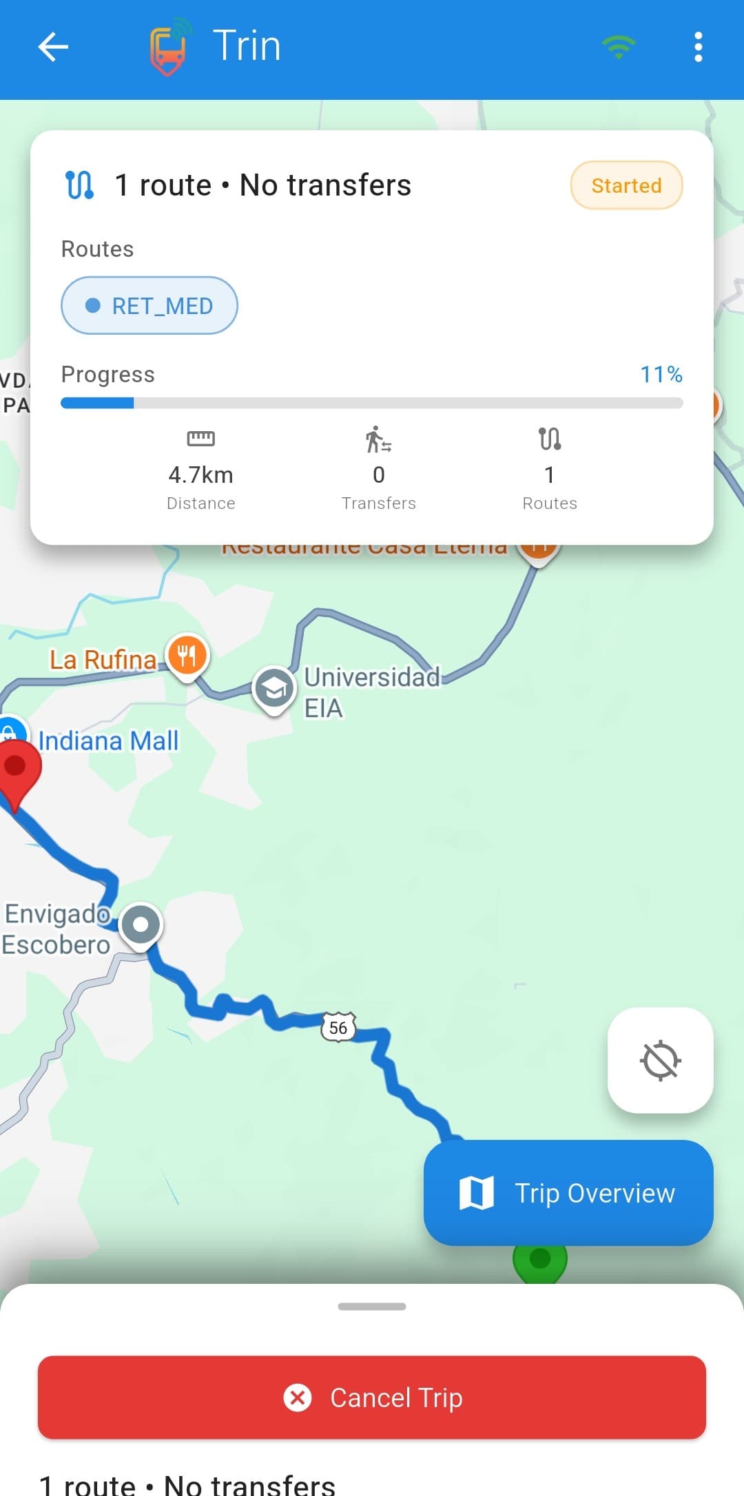 Trin App - Trip Progress Screen
