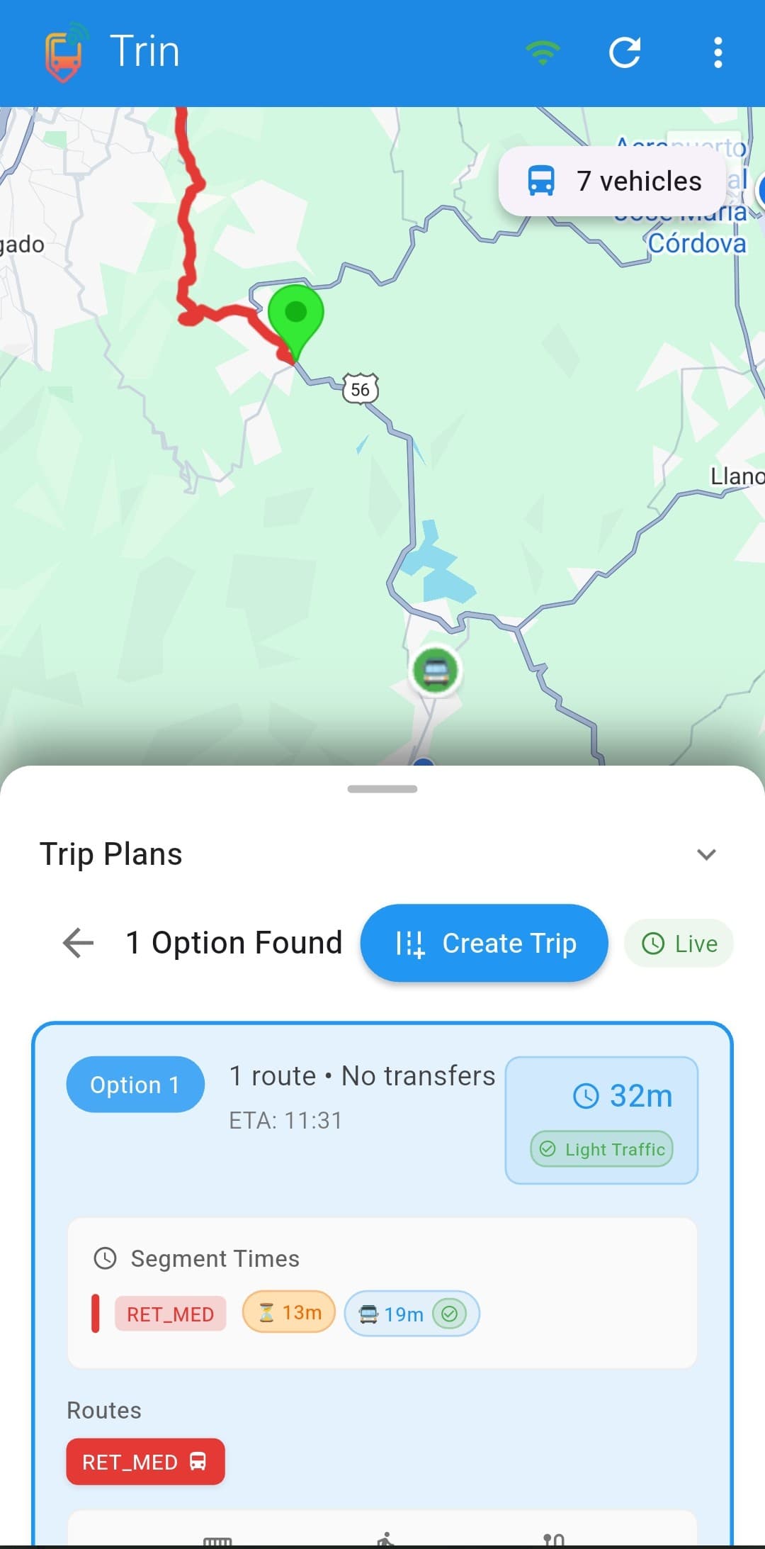 Trin App - Work Commute Screen